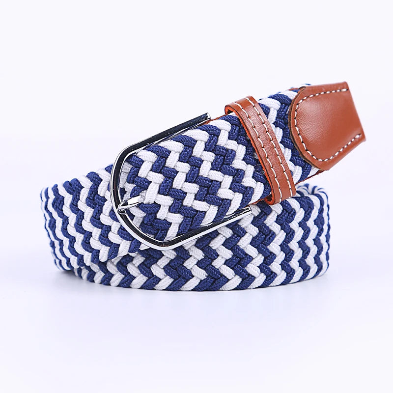 Blue Black Female Casual Knitted Pin Buckle Men Belt Woven Canvas Elastic Expandable Braided Stretch Belts Women Jeans 60colors