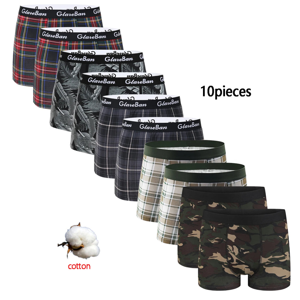 10pcs pack Black Cotton Boxer Shorts Men Underwear Soft Male Underpants for Men Homme comfortable Boxershorts Slips Panties