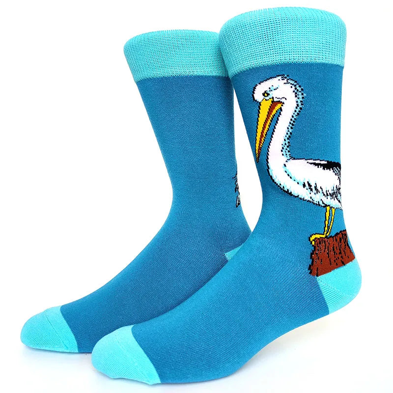 58 Style Cartoon Men Socks Fish bird parrot shark Theme Cotton Novelty Funny Hip Hop Trend Street Long Socks