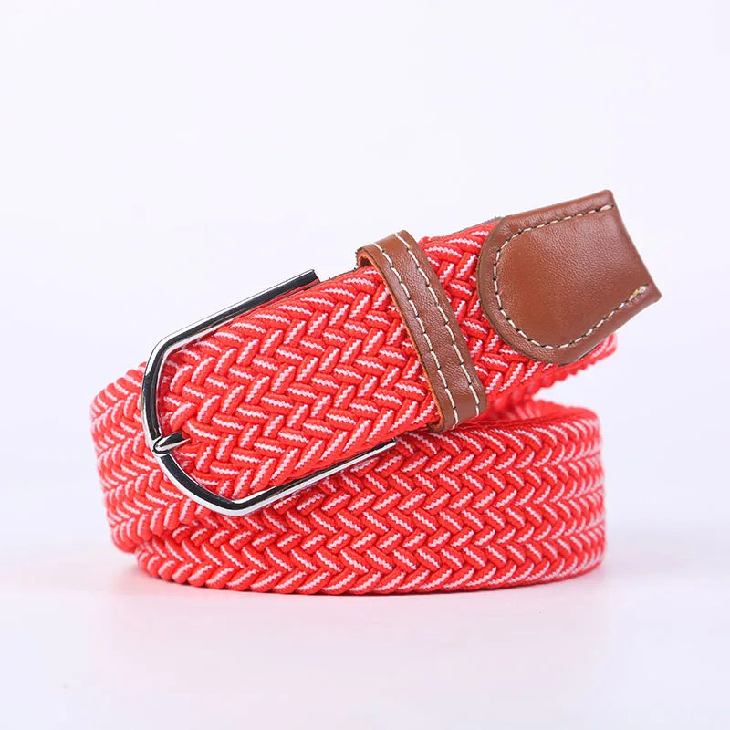 Blue Black Female Casual Knitted Pin Buckle Men Belt Woven Canvas Elastic Expandable Braided Stretch Belts Women Jeans 60colors
