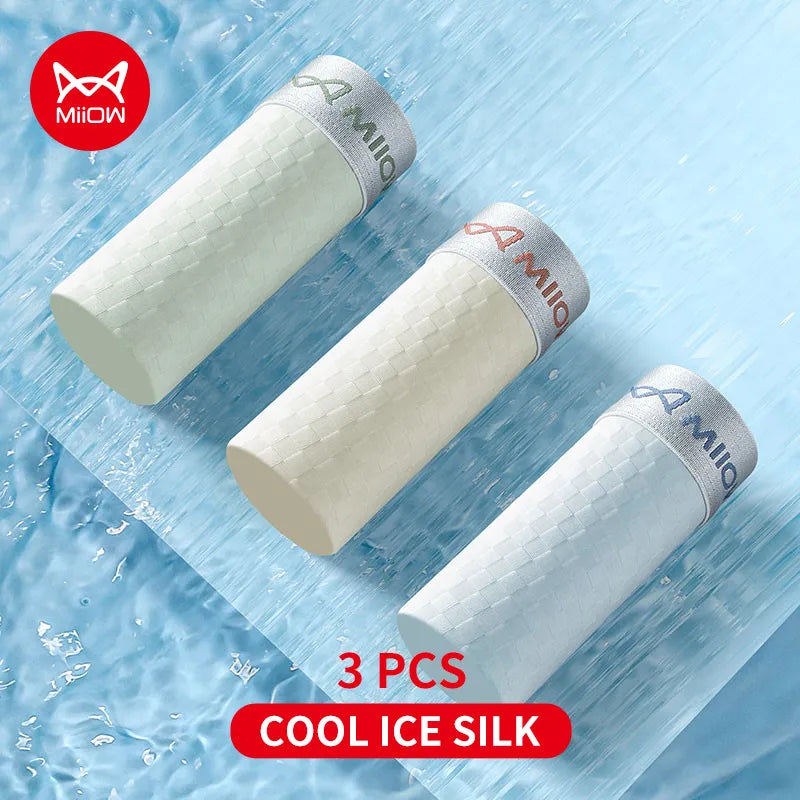 MiiOW 3Pcs Ice Silk Men Panties Mesh Breathable Mens Underpants 10A Antibacterial Crotch Men's Underwear Boxers Man Boxer Briefs