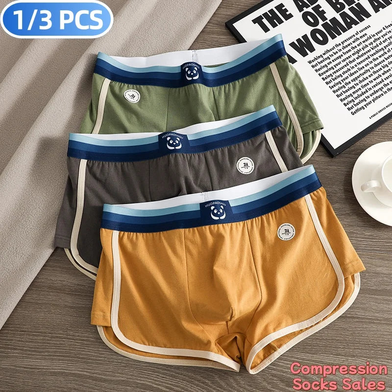 1/3 PCS/Pack 7A Antibacterial Big U Mesh Breathable Crotch Men's Panties 100% Cotton Trendy Underpants High Elastic Waist Boxers