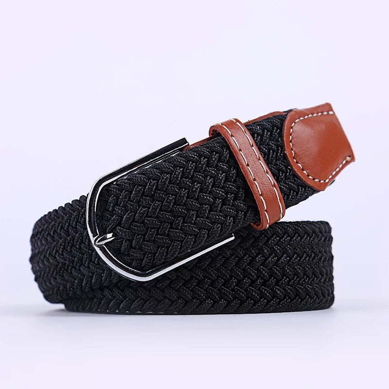 Blue Black Female Casual Knitted Pin Buckle Men Belt Woven Canvas Elastic Expandable Braided Stretch Belts Women Jeans 60colors