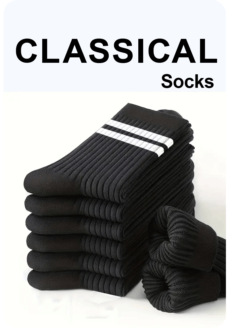 6 Pairs Men's Socks Spring Autumn Simple Casual Black White Striped Socks Breathable Mid Tube Sock High-quality Round Neck Socks
