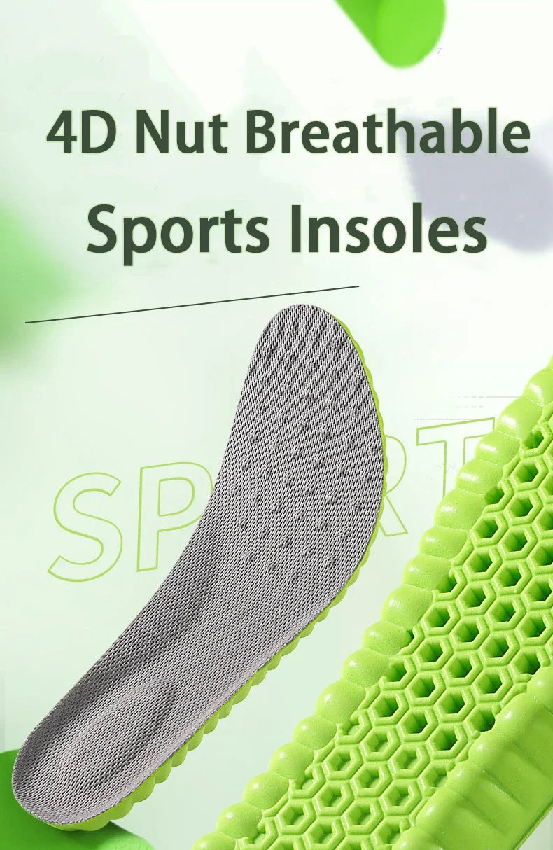4PCS Soft Elasticity Sole Breathable Comfortable Insoles Men and Women's Sports Shock Absorbing Insole Outdoor Running Insoles