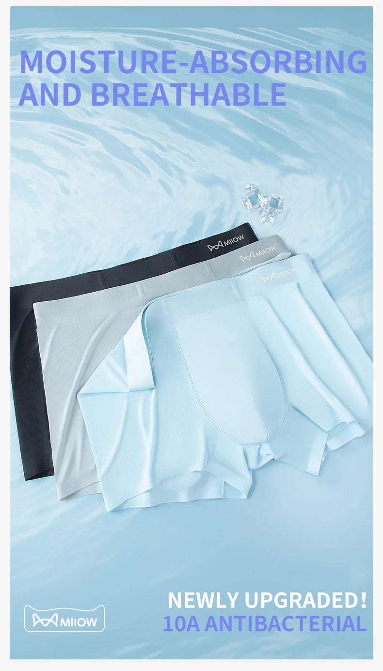 MiiOW 3Pcs Ice Silk Men Panties Mesh Breathable Mens Underpants 10A Antibacterial Crotch Men's Underwear Boxers Man Boxer Briefs