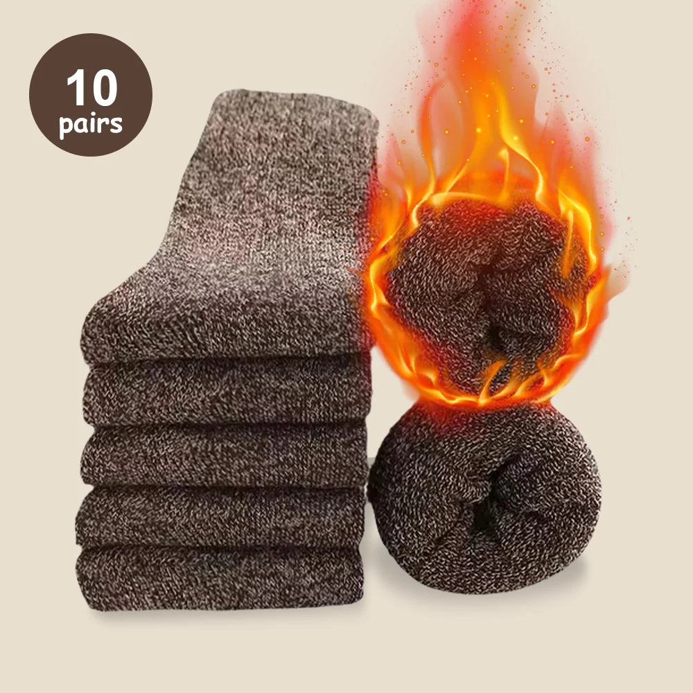 5/10 Pairs Men Retro Solid Color Casual Wool Socks Winter Warm Mid Length Sock Ultra Thick Men Antifreeze Cashmere Socks