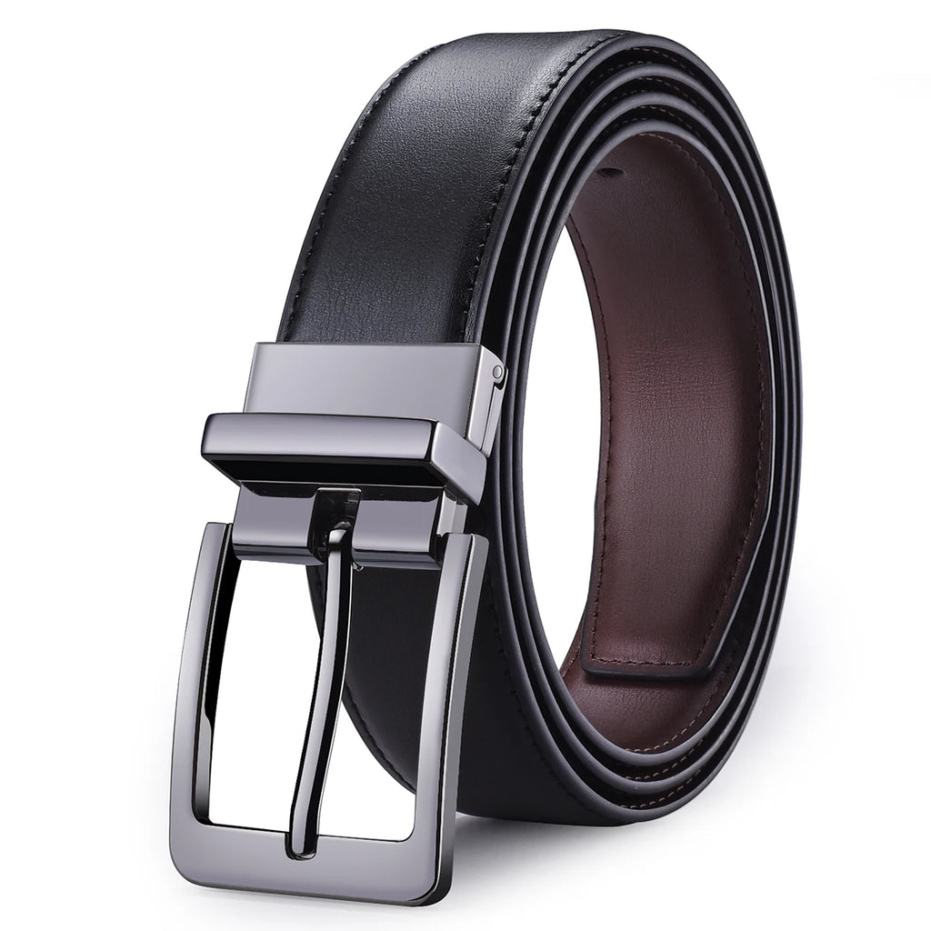 Belt, men's leather needle buckle double-sided cowhide belt, men's young people's business jeans belt, trendy youth