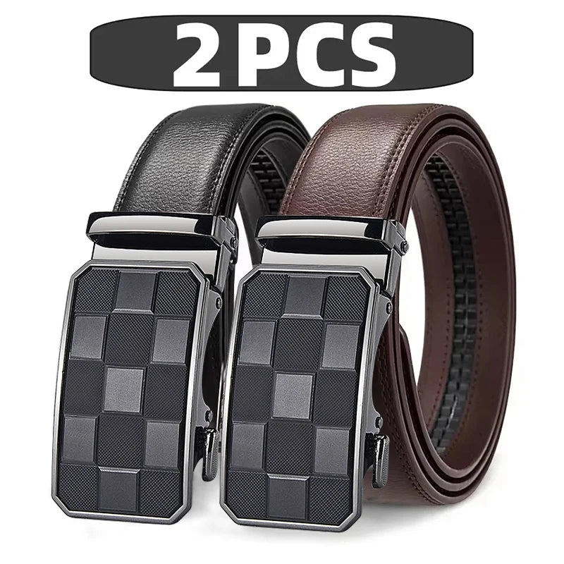 Men's Automatic Belt Genuine Leather Adjustable Buckle Belt Black/Brown Gear-Style Belt High-Quality Business Casual Men's Belt