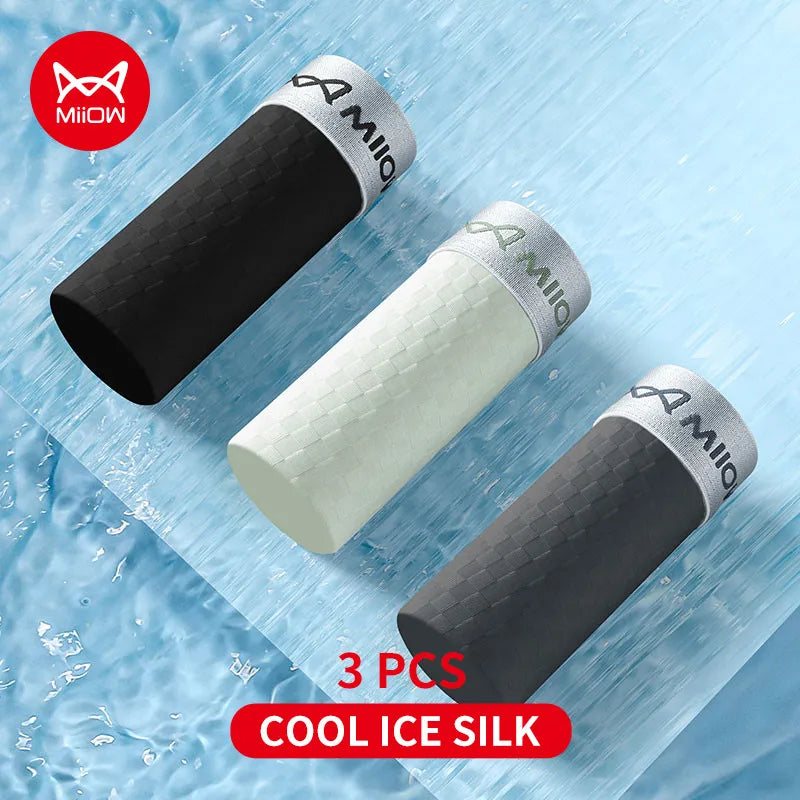 MiiOW 3Pcs Ice Silk Men Panties Mesh Breathable Mens Underpants 10A Antibacterial Crotch Men's Underwear Boxers Man Boxer Briefs