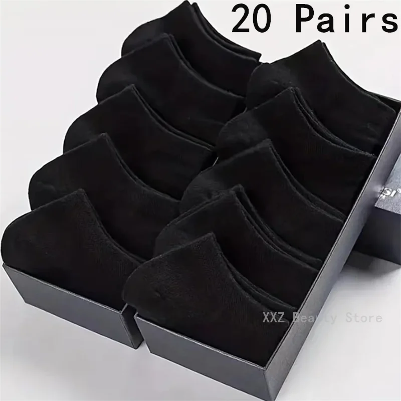 1/10/20/40 Pairs Black Men Boat Socks Business Sport Socks Sweat Absorption Mature Solid Color Soft Non Pilling Ankle Socks