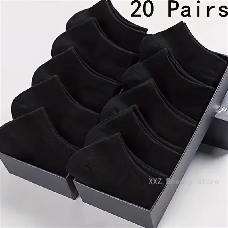 1/10/20/40 Pairs Black Men Boat Socks Business Sport Socks Sweat Absorption Mature Solid Color Soft Non Pilling Ankle Socks