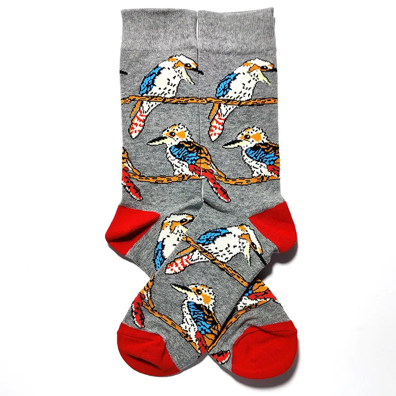58 Style Cartoon Men Socks Fish bird parrot shark Theme Cotton Novelty Funny Hip Hop Trend Street Long Socks