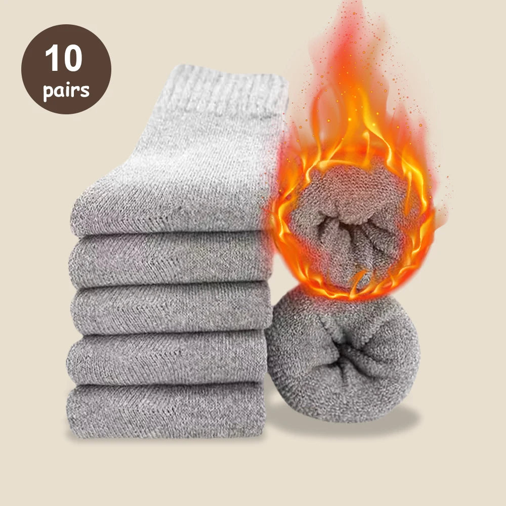 5/10 Pairs Men Retro Solid Color Casual Wool Socks Winter Warm Mid Length Sock Ultra Thick Men Antifreeze Cashmere Socks