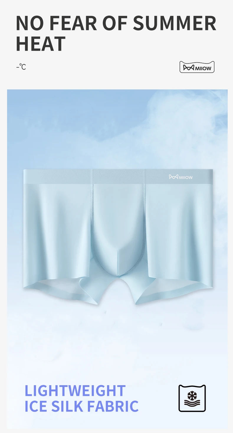 MiiOW 3Pcs Ice Silk Men Panties Mesh Breathable Mens Underpants 10A Antibacterial Crotch Men's Underwear Boxers Man Boxer Briefs