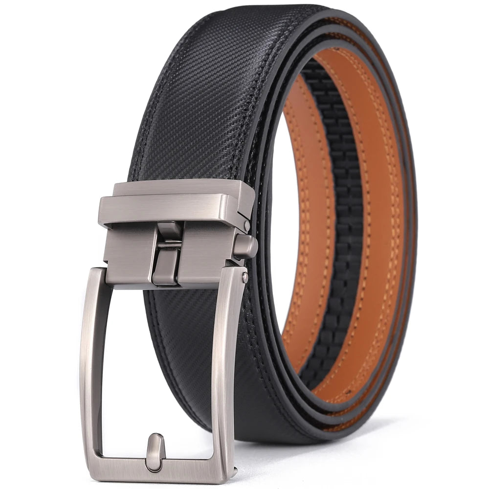 Click Belts for Men Luxury Brand Designer Fashion Automatic Buckle Genuine Leather Men's Belt Male Jeans Waist Strap Blue 3.5 cm