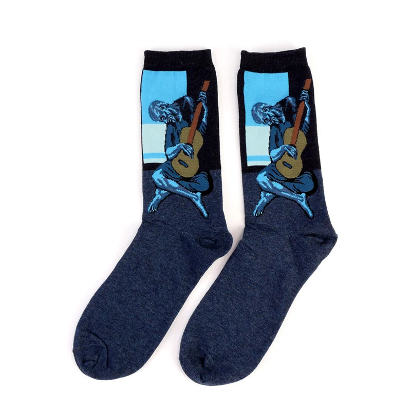 1 Pair Autumn Winter Retro Men Socks Couple Socks New Art Van Gogh Mural World Famous Oil Painting Series Funny Socks