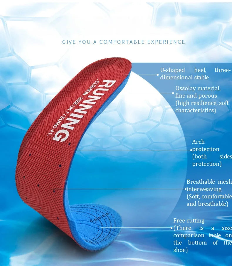 Shock Absorbing Insoles For Shoes Sole Mesh Deodorant Breathable Cushion Running Insoles For Feet Man Women Orthopedic Insoles