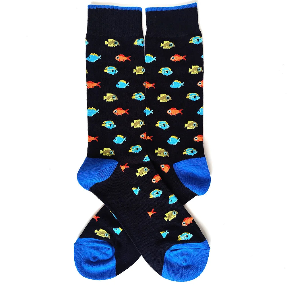58 Style Cartoon Men Socks Fish bird parrot shark Theme Cotton Novelty Funny Hip Hop Trend Street Long Socks