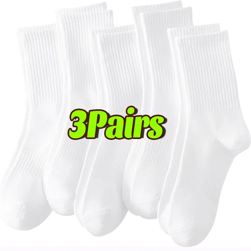 Cotton Sports Socks Unisex Soft Comfortable Breathable Casual Socks Black White Mid Tube Solid Color for Men Women Classic Socks