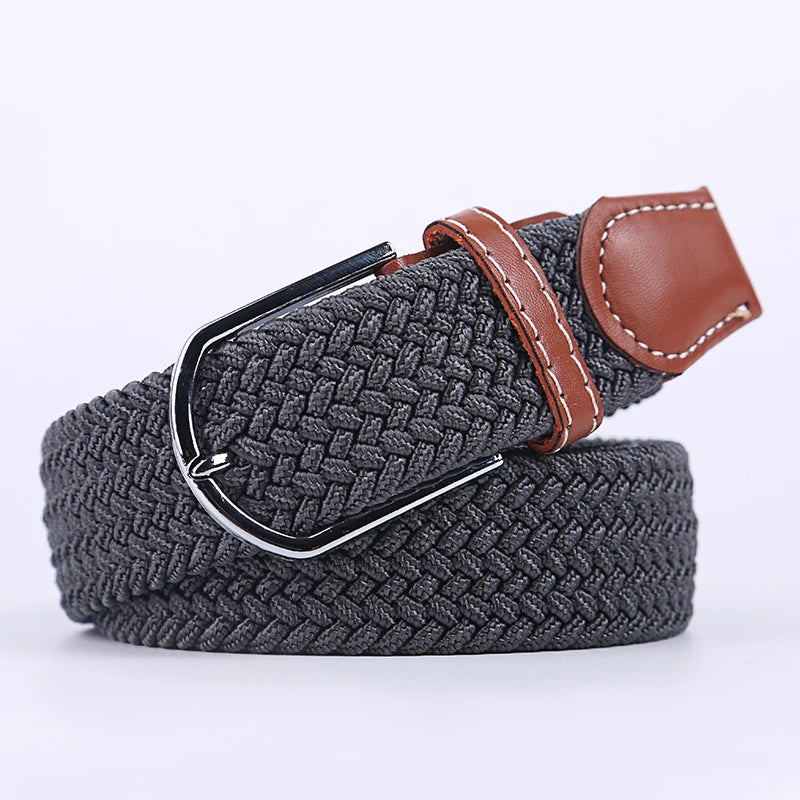 Blue Black Female Casual Knitted Pin Buckle Men Belt Woven Canvas Elastic Expandable Braided Stretch Belts Women Jeans 60colors