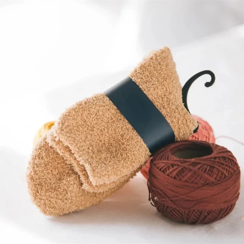 Winter Men's Half Fleece Socks Thermal Coral Fleece Pure Color Warm Thicken Soft Mid-tube Floor Home Sleep Socks for Women