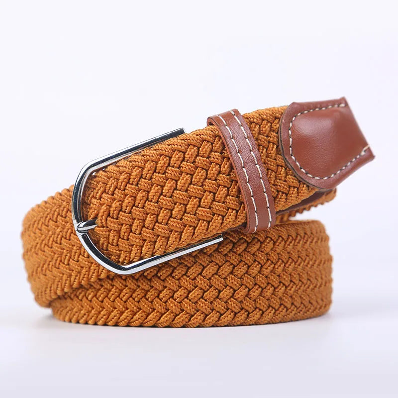 Blue Black Female Casual Knitted Pin Buckle Men Belt Woven Canvas Elastic Expandable Braided Stretch Belts Women Jeans 60colors