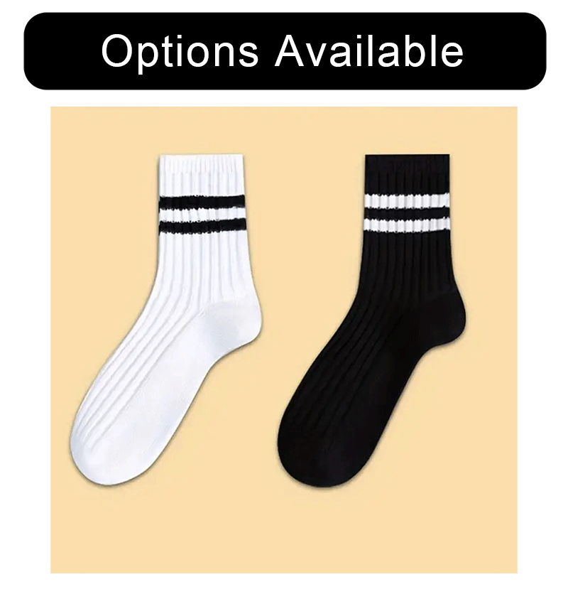 6 Pairs Men's Socks Spring Autumn Simple Casual Black White Striped Socks Breathable Mid Tube Sock High-quality Round Neck Socks