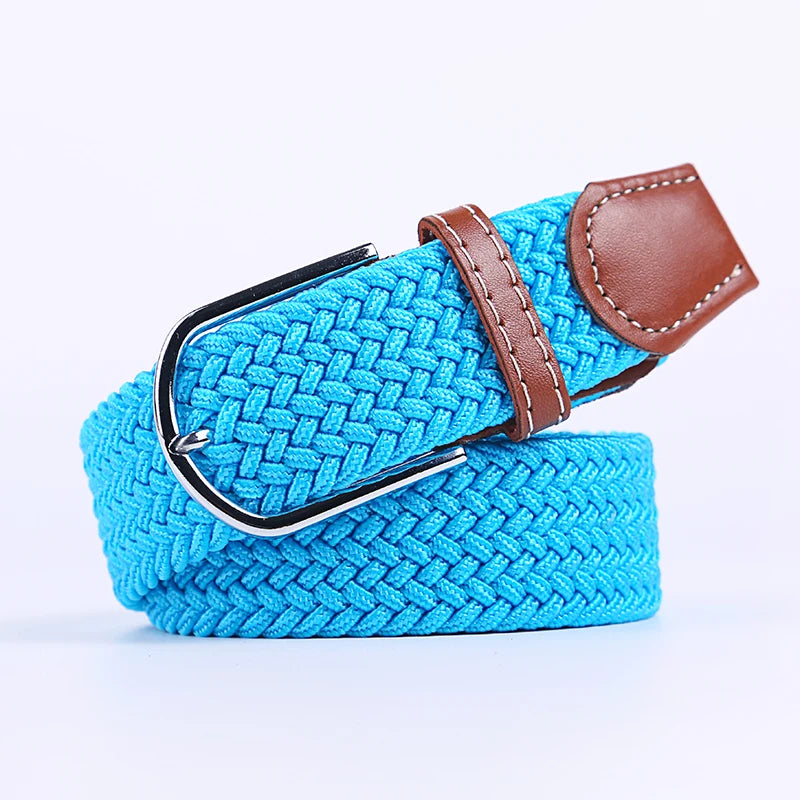 Blue Black Female Casual Knitted Pin Buckle Men Belt Woven Canvas Elastic Expandable Braided Stretch Belts Women Jeans 60colors