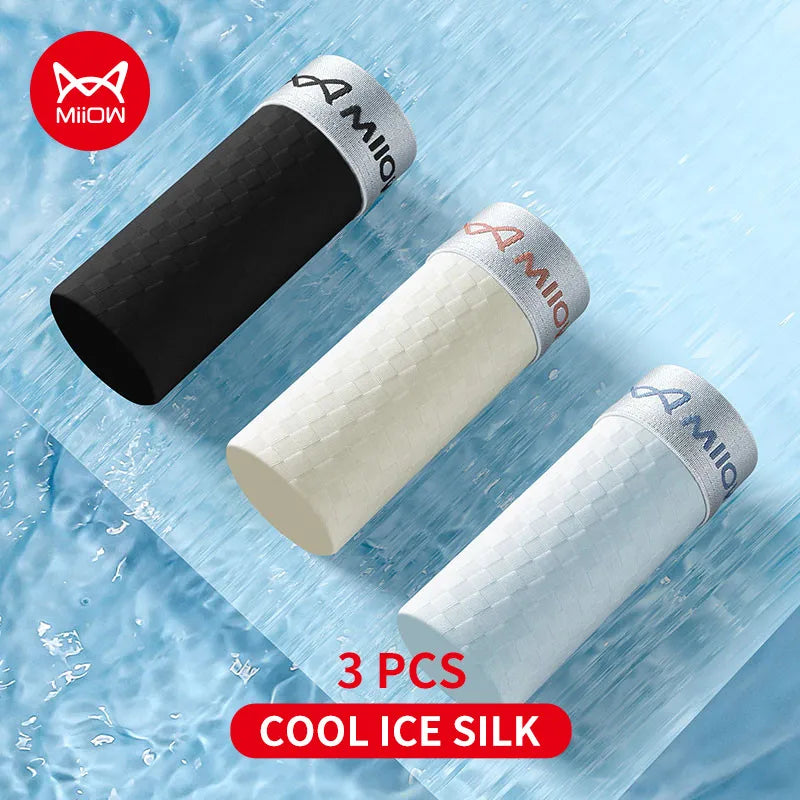 MiiOW 3Pcs Ice Silk Men Panties Mesh Breathable Mens Underpants 10A Antibacterial Crotch Men's Underwear Boxers Man Boxer Briefs