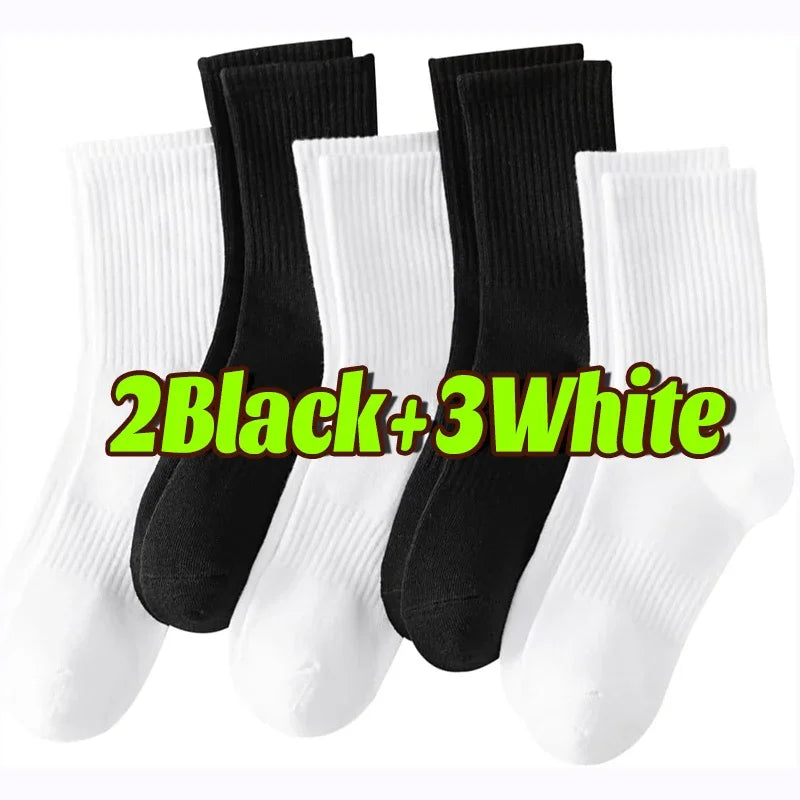 Cotton Sports Socks Unisex Soft Comfortable Breathable Casual Socks Black White Mid Tube Solid Color for Men Women Classic Socks