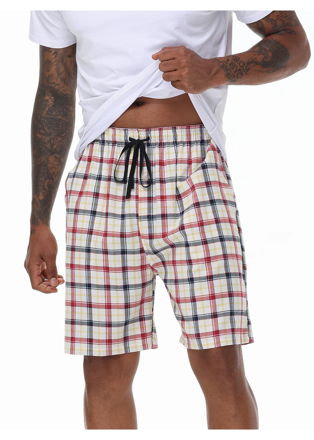 3Pcs Men's 100% Cotton Underwear Boxers Shorts Suit, Plaid Pajama Sleeping Bottoms Pants Suit, Elastic Waist Shorts Homewear