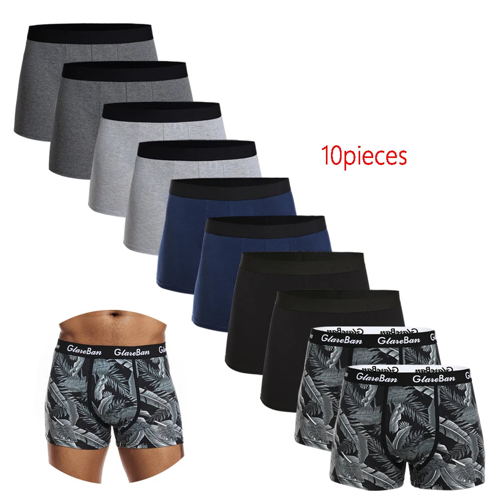 10pcs pack Black Cotton Boxer Shorts Men Underwear Soft Male Underpants for Men Homme comfortable Boxershorts Slips Panties