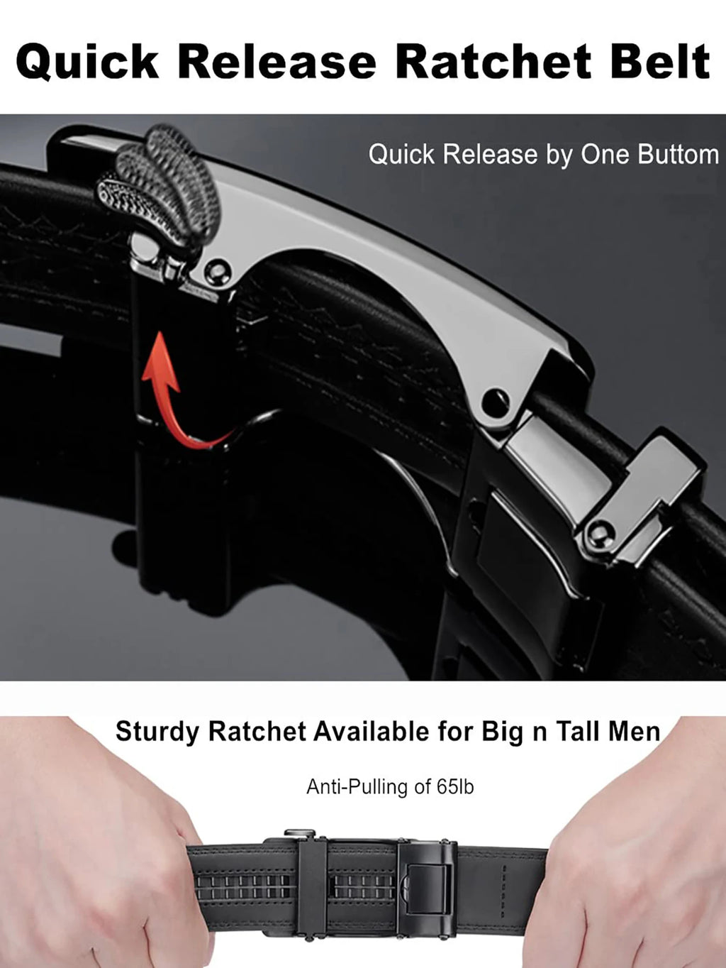 High Quality Genuine Leather Casual Belt Men, Adjustable Automatic Buckle Belts, Black/Brown Cuttable Ratchet Belt for men