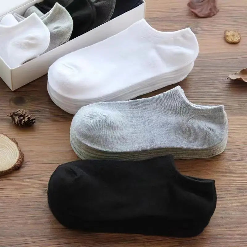 Men Ankle Socks Solid Color Black White Gray Invisible Breathable Cotton Sports Socks Male Short Socks Women Men Sox 10/5Pcs