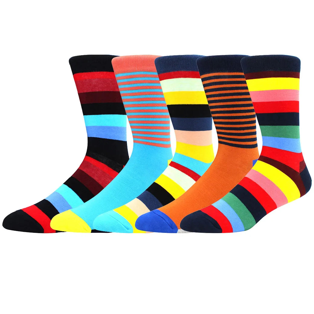 5 Pairs Men Middle Tube Socks Fun Casual Business Socks Colorful Halloween Animal Vintage Happy Woman Cotton Socks