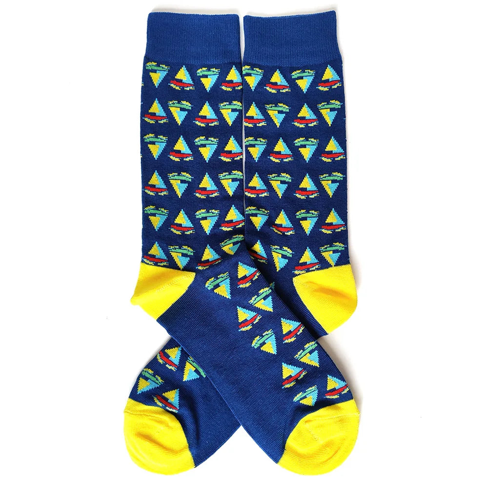 58 Style Cartoon Men Socks Fish bird parrot shark Theme Cotton Novelty Funny Hip Hop Trend Street Long Socks