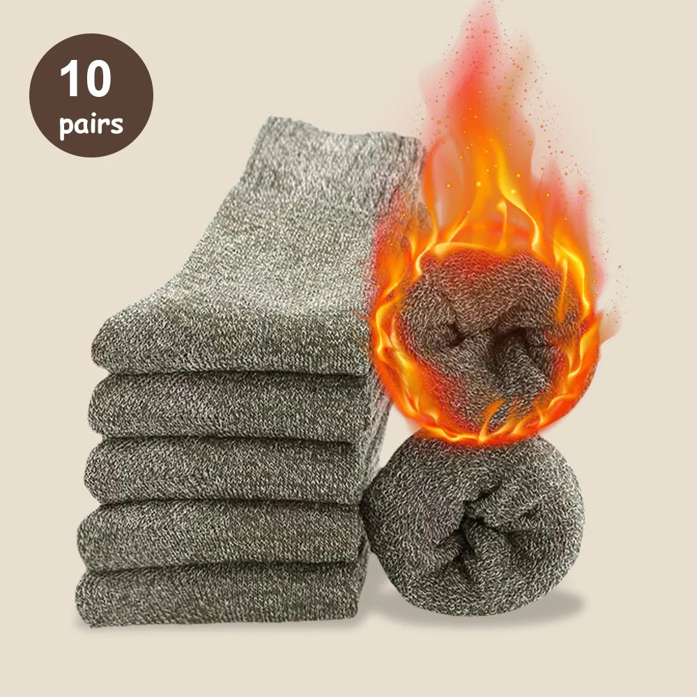 5/10 Pairs Men Retro Solid Color Casual Wool Socks Winter Warm Mid Length Sock Ultra Thick Men Antifreeze Cashmere Socks