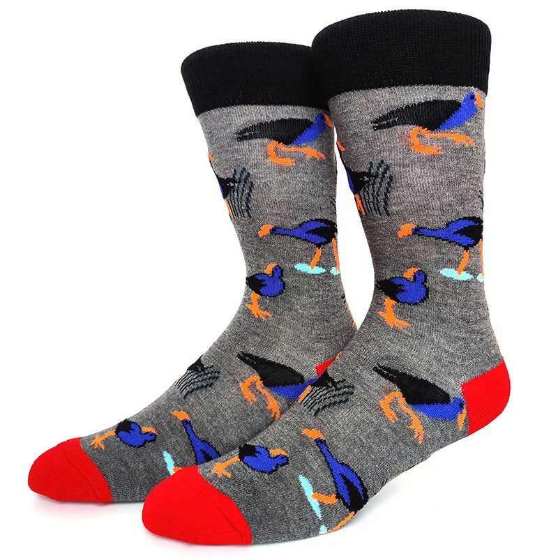 58 Style Cartoon Men Socks Fish bird parrot shark Theme Cotton Novelty Funny Hip Hop Trend Street Long Socks