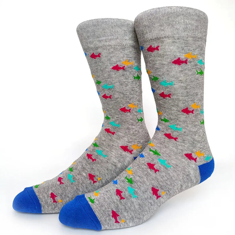 58 Style Cartoon Men Socks Fish bird parrot shark Theme Cotton Novelty Funny Hip Hop Trend Street Long Socks