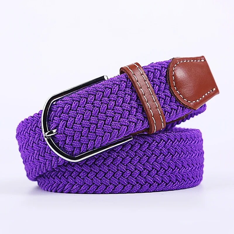 Blue Black Female Casual Knitted Pin Buckle Men Belt Woven Canvas Elastic Expandable Braided Stretch Belts Women Jeans 60colors
