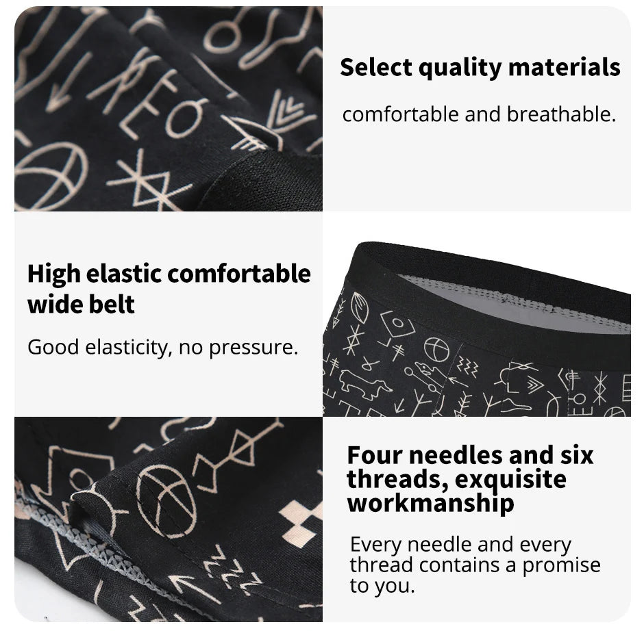 4/10 Pack Europe Plus Size Men's Fashion Printed Underwear Joker Boyshort Comfortable Elastic Waist Shorts Parent-child Pants