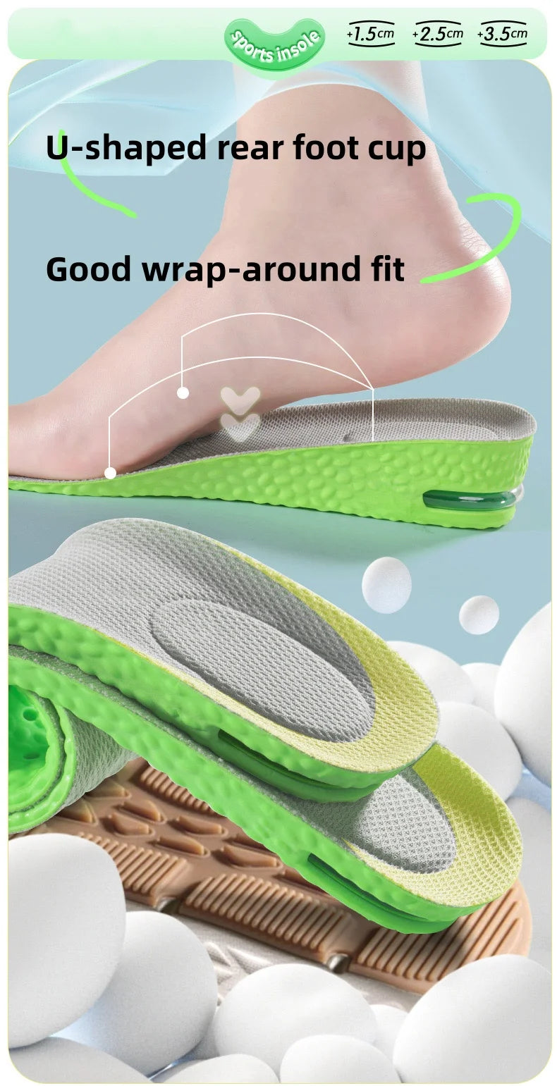 1Pair Air Cushion height increase insoles Breathable Sweat and Anti-Odour Insole Shock Absorbing Insole for Sports Shoes