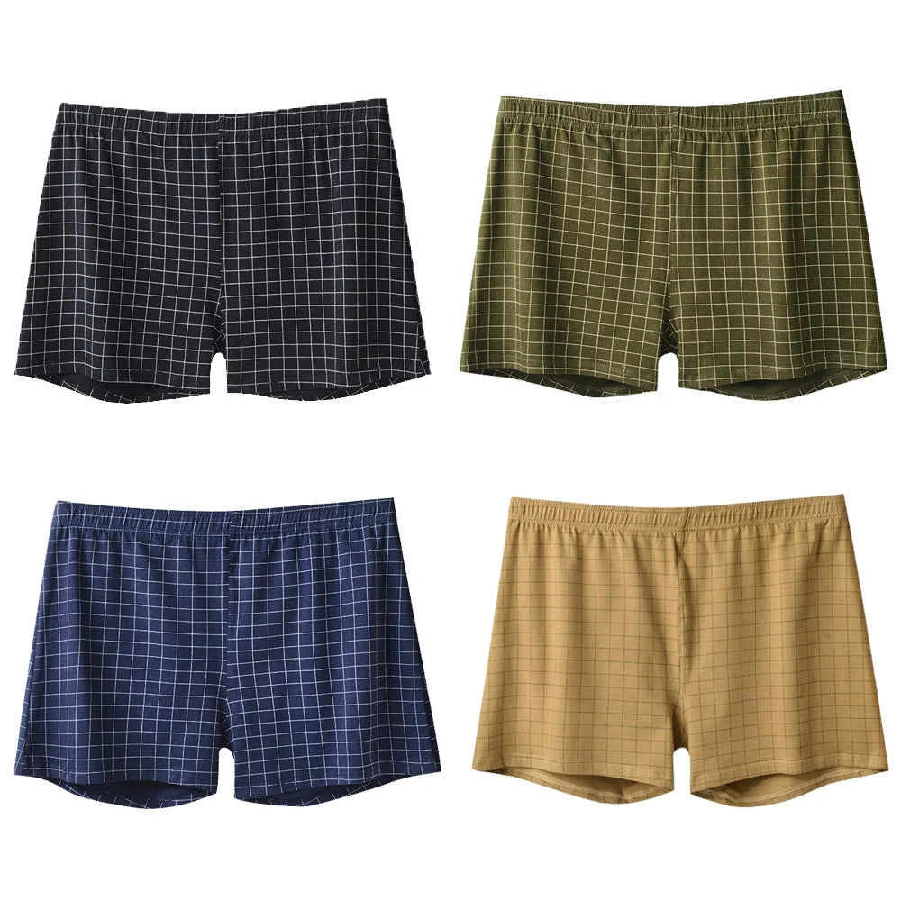 4Pcs Mens Underwear Boxers Shorts Casual Cotton Sleep Underpants Homewear Men Panties Striped Plaid Loose Comfortable Underwear