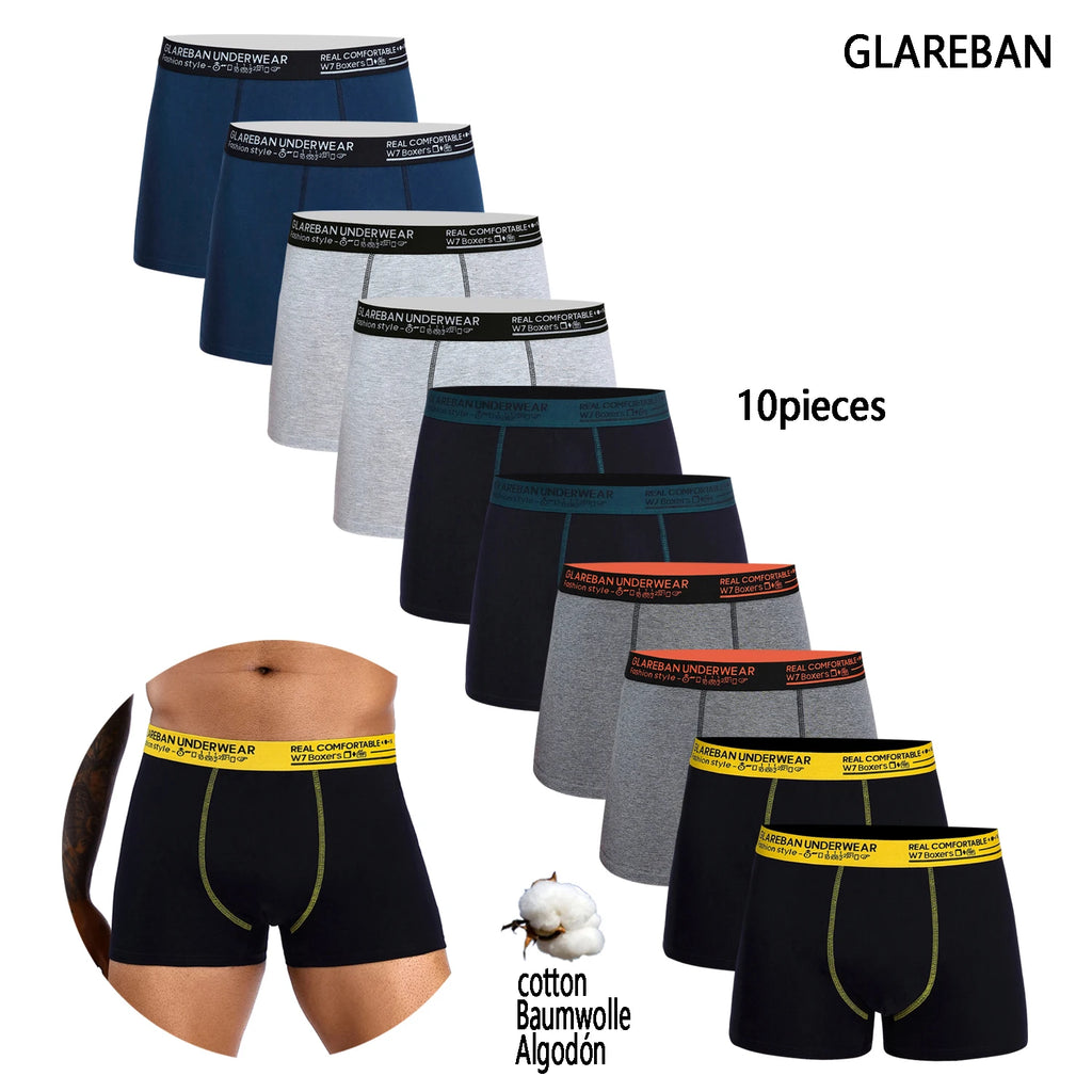 10pcs pack Black Cotton Boxer Shorts Men Underwear Soft Male Underpants for Men Homme comfortable Boxershorts Slips Panties