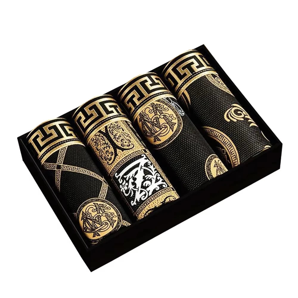 4Pcs/Set Men's Underwear Elastic Boxer Shorts Comfortable Breathable Print Men Underpant Sexy Boys Thin Flat Corner Panties