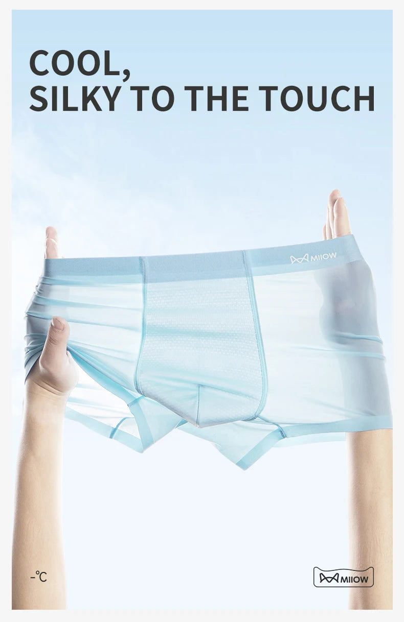 MiiOW 3Pcs Ice Silk Men Panties Mesh Breathable Mens Underpants 10A Antibacterial Crotch Men's Underwear Boxers Man Boxer Briefs