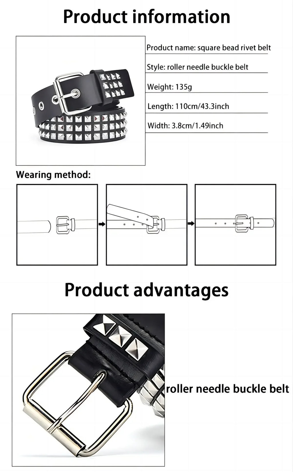 Trend Rivet Belt Heavy Metal Belt Men Women Punk Nightclub Rock Style Belt Jeans Belt Y2K Belt Fashion Decoration Women's Belts