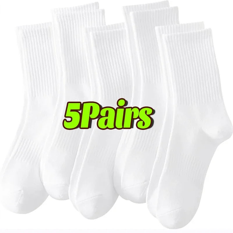 Cotton Sports Socks Unisex Soft Comfortable Breathable Casual Socks Black White Mid Tube Solid Color for Men Women Classic Socks