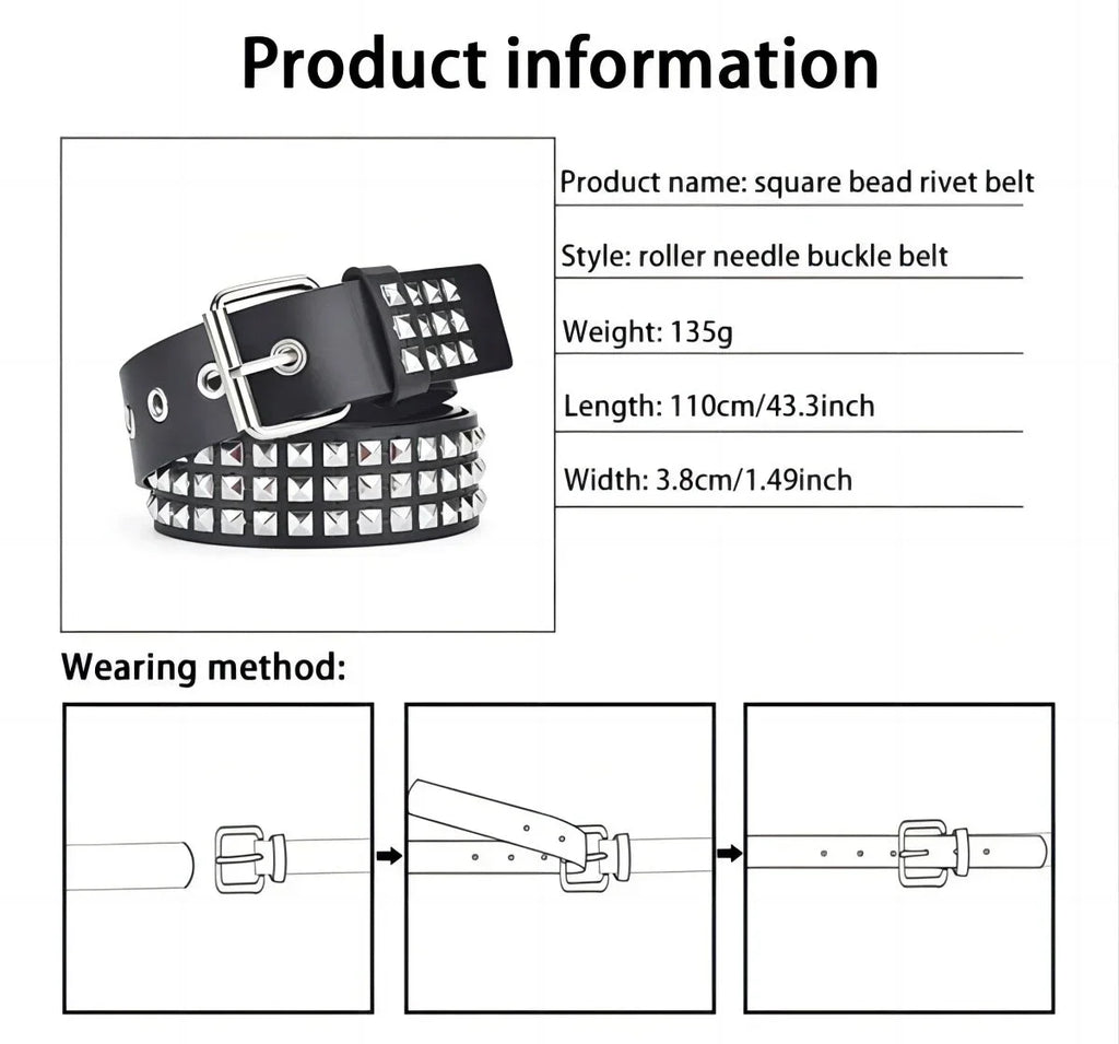 Trend Rivet Belt Heavy Metal Belt Men Women Punk Nightclub Rock Style Belt Jeans Belt Y2K Belt Fashion Decoration Women's Belts